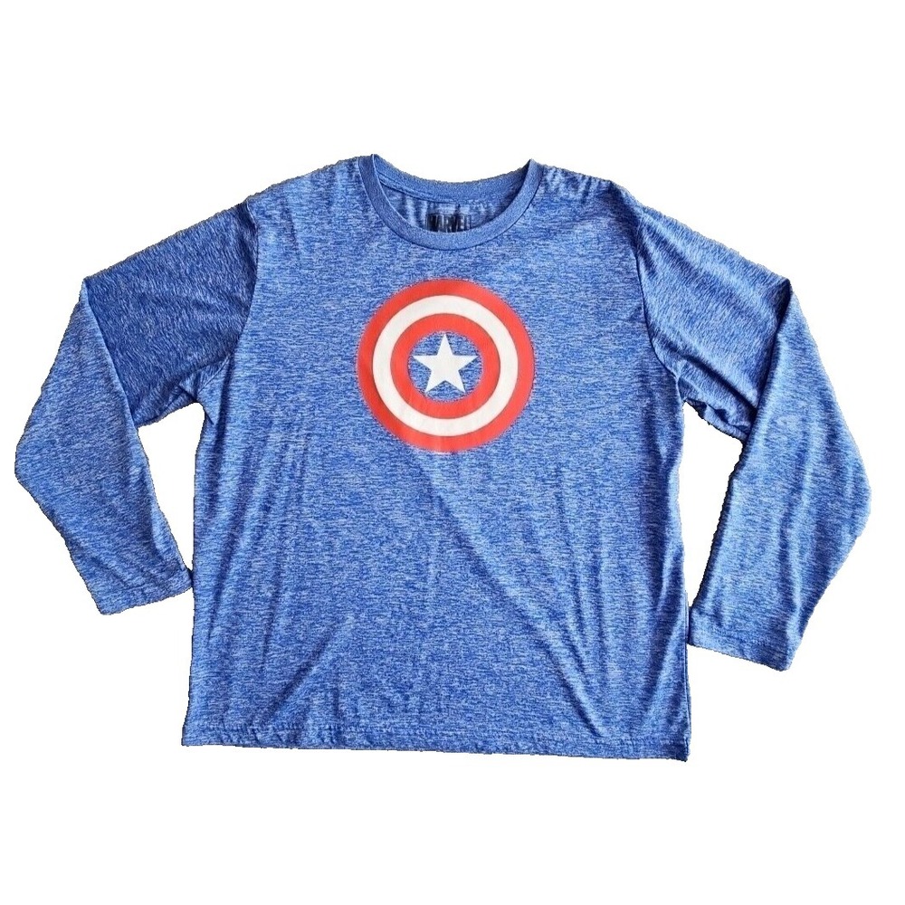 Captain America Shirt Men's X Large Blue Long Sleeve Marvel Comics Graphic Tee